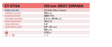 Emax ET-5715A 150 mm. Havalı Dikey Zımpara