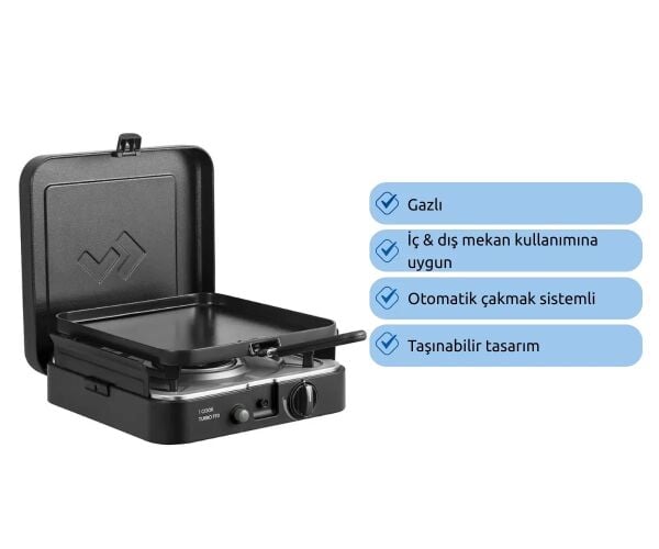 Aygaz Cadac 1 Cook Turbo FFD İç Mekan Kullanımına Uygun Barbekü Düz Izgara Plakalı Barbekü