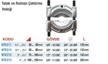 NT Tools Yatak ve Rulman Çektirme Yedekleri  (Ölçü Seçeneklerine Bakınız)