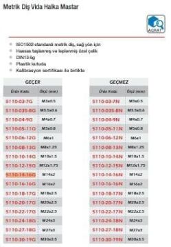 Werka Metrik Diş Vida Halka Mastarı (Ölçü Seçeneklerine Bakınız) M16x2