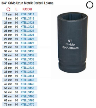 NT Tools 3/4'' Havalı Metrik Darbeli Uzun Lokmalar (Ölçü Seçeneklerine Bakınız)