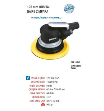 Emax ET-2800 Havalı Daire Zımpara Tabancası Makinesi 125 mm (6'') 11000 Devir