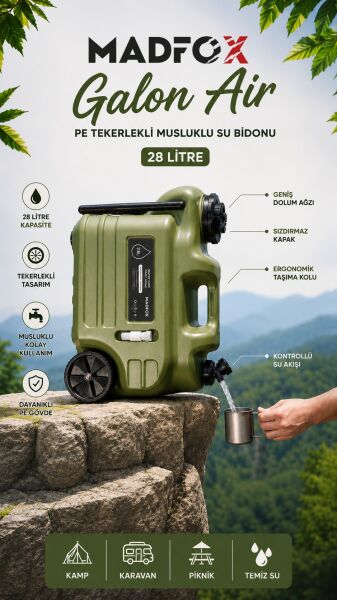 Madfox Galon Air PE Tekerlekli Musluklu Su Bidonu 28 Litre