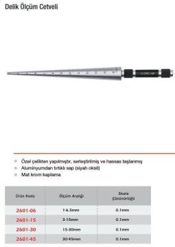 Werka Delik Ölçüm Cetveli (Ölçü Seçeneklerine Bakınız) (Ölçü Seçeneklerine Bakınız) 30-45mm