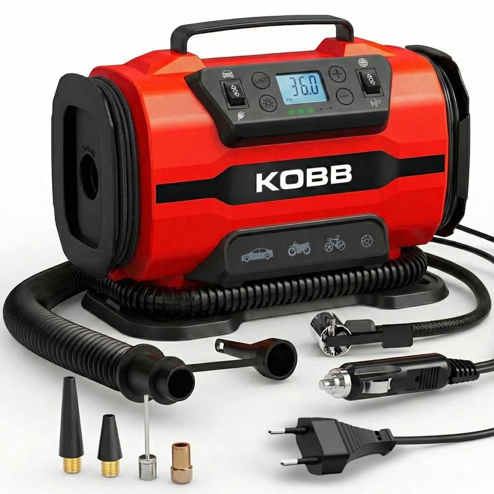 Kobb KOBB KB301 12Volt 220Volt 150 PSI Ayarlanabilir Dijital Basınç Göstergeli Lastik ve Yatak Şişirme Pompası En Ucuz Fiyatları ve Özellikleri