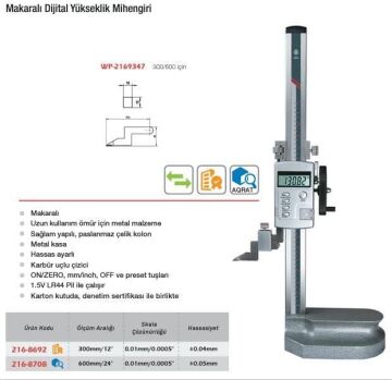 Werka Makaralı Dijital Yükseklik Mihengiri (Ölçü Seçeneklerine Bakınız)