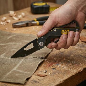 CAT DA980266 Kemer Askı Kancalı Karabinalı Katlanabilir 13CM Paslanmaz Çelik Siyah Kamp Çakısı