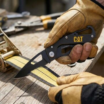 CAT DA980266 Kemer Askı Kancalı Karabinalı Katlanabilir 13CM Paslanmaz Çelik Siyah Kamp Çakısı