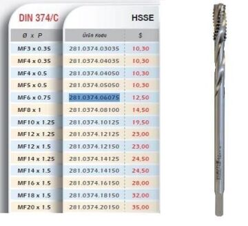 Werka DIN374/C HSS-E 35° Helis Makine Kılavuzu (Ölçü Seçeneklerine Bakınız)