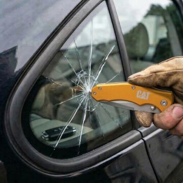 CAT DA980011 Kemer Askı Kancalı Cam Kırma Uçlu Katlanabilir 17CM Paslanmaz Çelik Sarı Kamp Çakısı