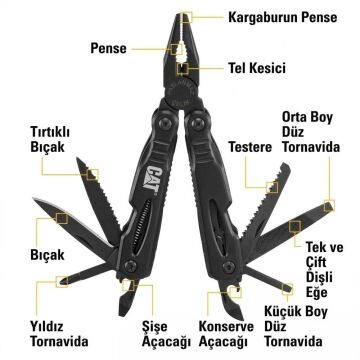 CAT DA980021 13 IN 1 Çok Fonksiyonlu Siyah Oksit Kaplamalı Profesyonel Pense Seti