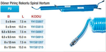 Yama Poliüretan Döner Pirinç Rekorlu Spiral Hortumlar(Ölçü Seçeneklerine Bakınız) 5 x 8mm - 7.5m