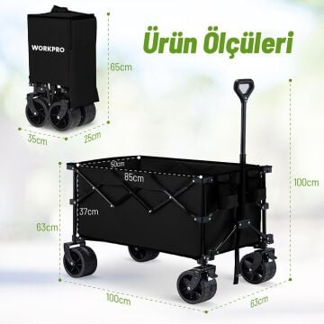 WORKPRO WP285016 100Kg 4 Tekerli Katlanabilir Ağır Hizmet Taşıma Arabası / Plaj Arabası