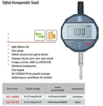 Werka Dijital Komparatör Saati (Ölçü Seçeneklerine Bakınız) 0.01mm/0.0005''