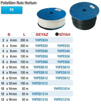 Yama Polietilen Siyah Rulo Hortumlar (Ölçü Seçeneklerine Bakınız) 10 x 14mm - 50m