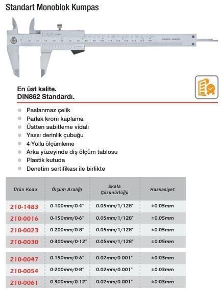 Werka Standart Monoblok Kumpas 0.02mm (Ölçü Seçeneklerine Bakınız)