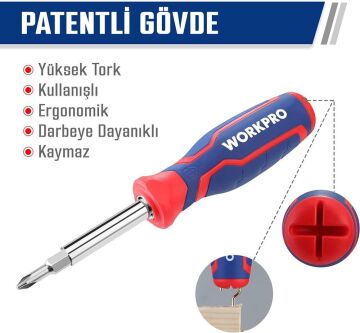 WORKPRO WP221306 15-IN-1 Çok Fonksiyonlu Değişken Uçlu Profesyonel Tornavida Seti + Bel Askı Kılıfı