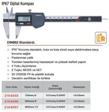 Werka IP67 Dijital Kumpas (Ölçü Seçeneklerine Bakınız)