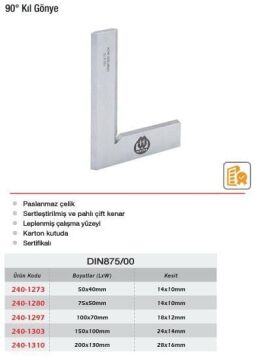 Werka 90° Kıl Gönye DIN875/00 (Ölçü Seçeneklerine Bakınız)