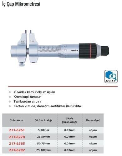 Werka İç Çap Mikrometresi (Ölçü Seçeneklerine Bakınız)