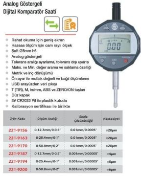 Werka Analog Göstergeli Dijital Komparatör Saati 0.001mm(Ölçü Seçeneklerine Bakınız)