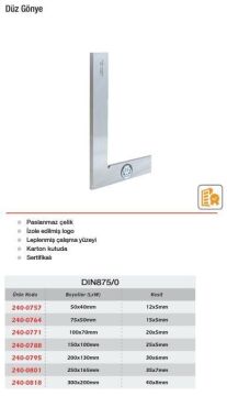 Werka Düz Gönye DIN875/0 (Ölçü Seçeneklerine Bakınız)