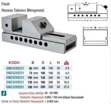 DWMachinery Pimli - Hassas Takımcı Mengeneleri(Ölçü Seçeneklerine Bakınız)